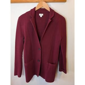 J.Crew Sweater Blazer Burgundy Cotton Knit Blazer Cardigan Pockets Small